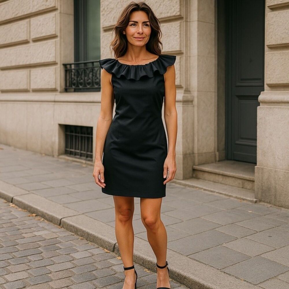 Aidan by Aidan Mattox Black Satin Ruffle Open Back Party Cocktail Dress Size 4